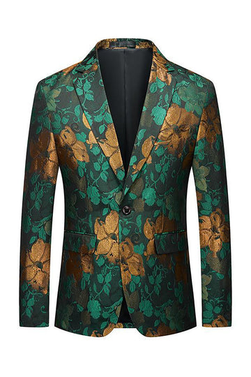 Green Jacquard Notched Lapel Men's Formal Blazer